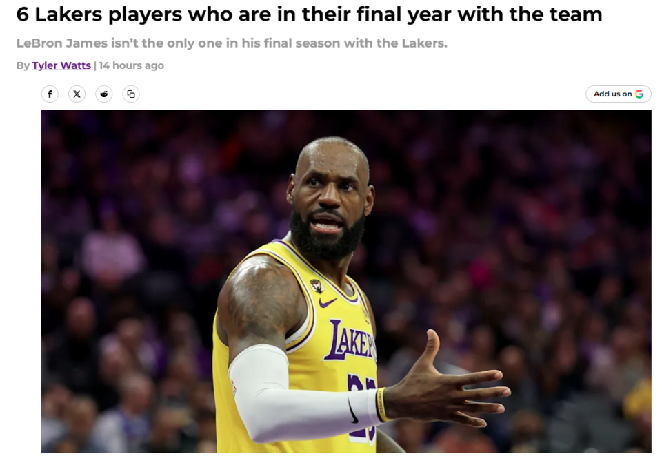 除詹姆斯之外，谁还处于湖人最后一季？美媒晒6人名单：艾顿第二